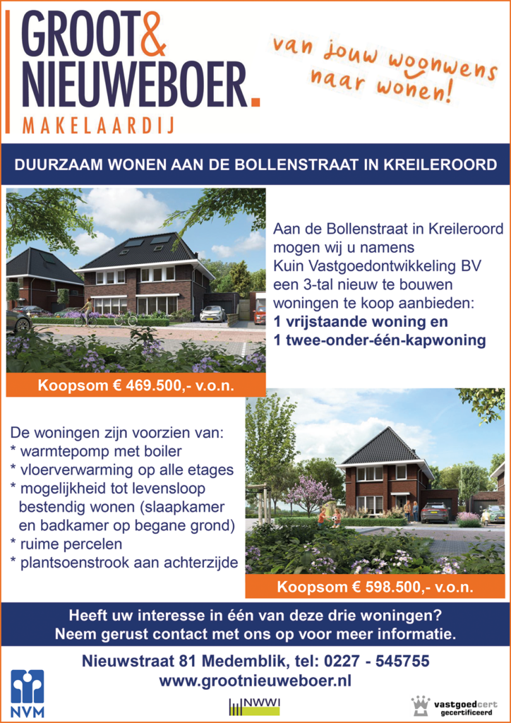 Makelaardij Groot en Nieuweboer, makelaar in Medemblik, De Wieringermeerder, nieuwssite Hollands Kroon, nieuwsblad van de Wieringermeer, adverteren in de wieringermeer